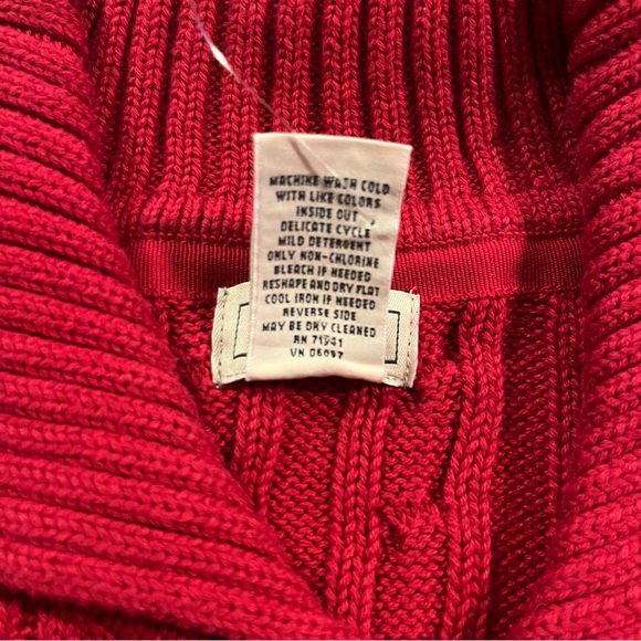 LL Bean Red Short Sleeve Cable Knit Button Down Cardigan Sweater Large Coastal - Picture 6 of 10